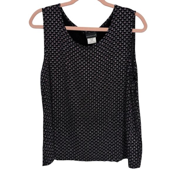 Citiknits Glitter Tank Top Women Size Large Pink Black Slinky Scoopneck Pullover - Picture 1 of 8